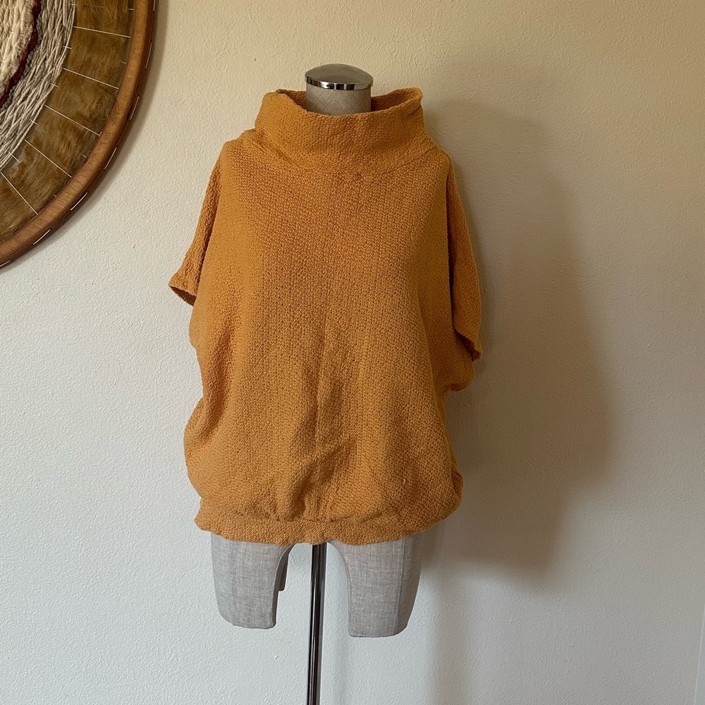 Free People Beach Mustard Yellow Knit Short sleeve Oversized Woman's M